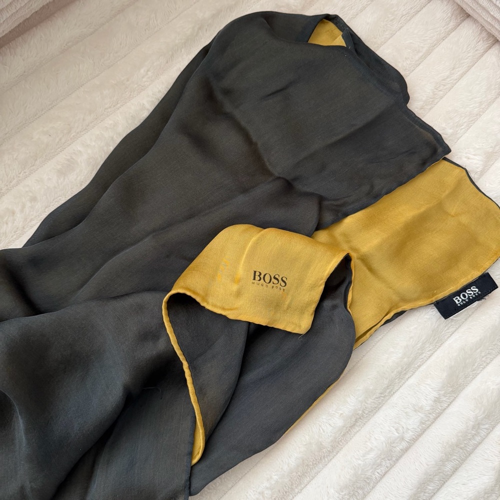 Boss Two-Tone Black and Mustard Silk Scarf